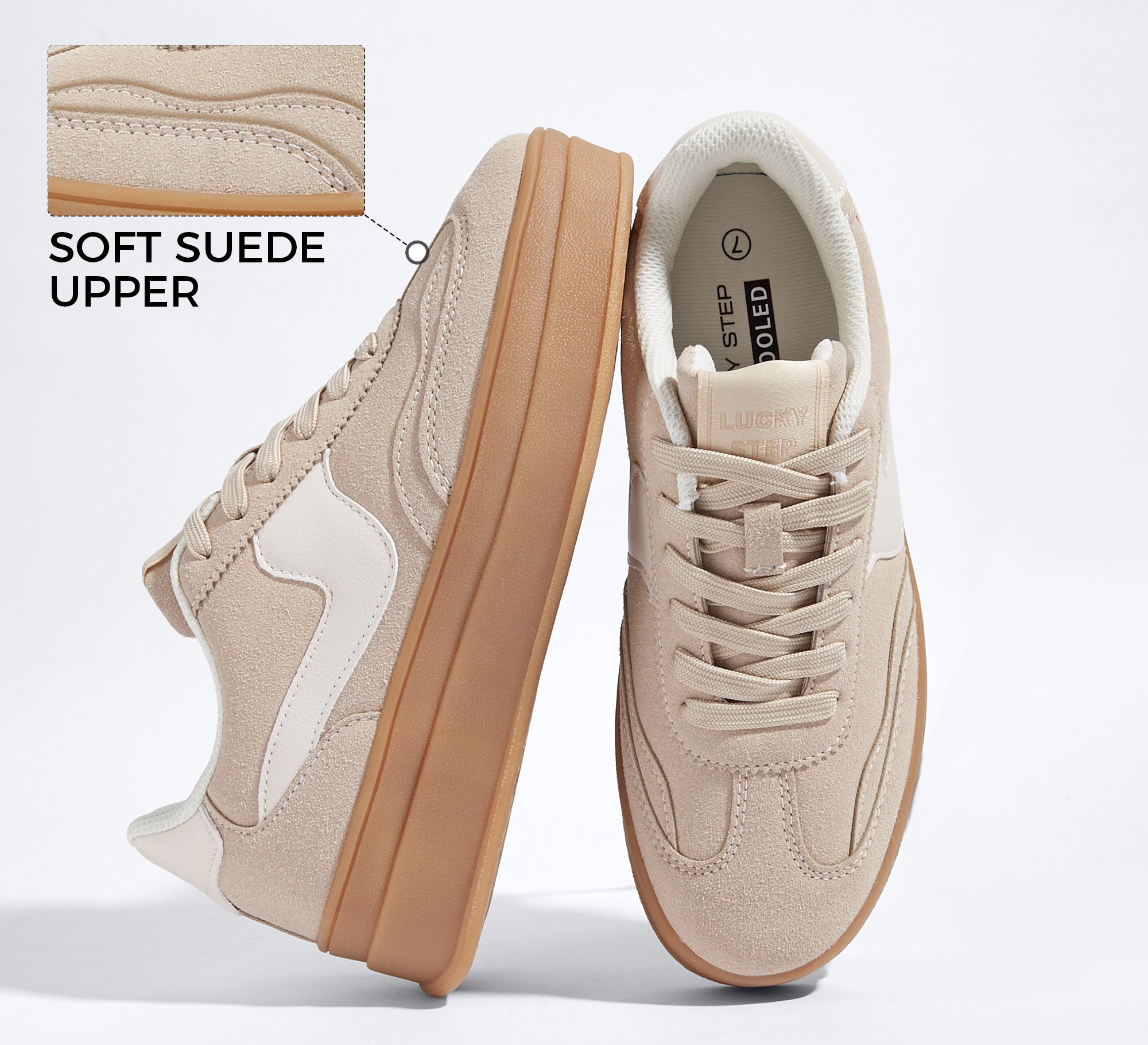 Women's Suede Platform Sneakers - 1.81" Gum Sole Walking Shoes