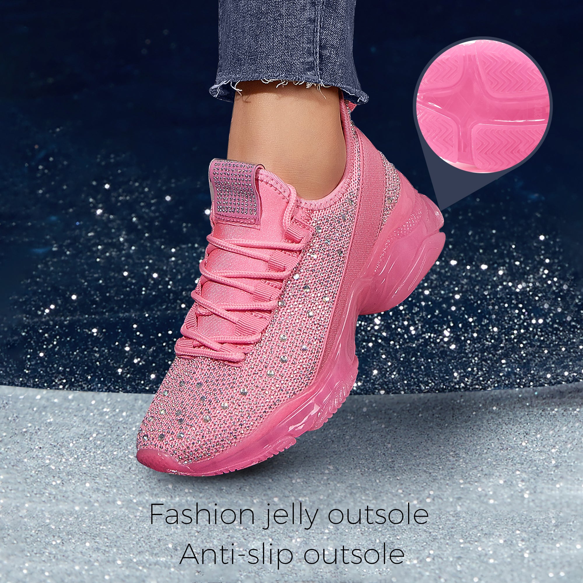 Lucky Step Rhinestone Mesh Slip-On Sneakers