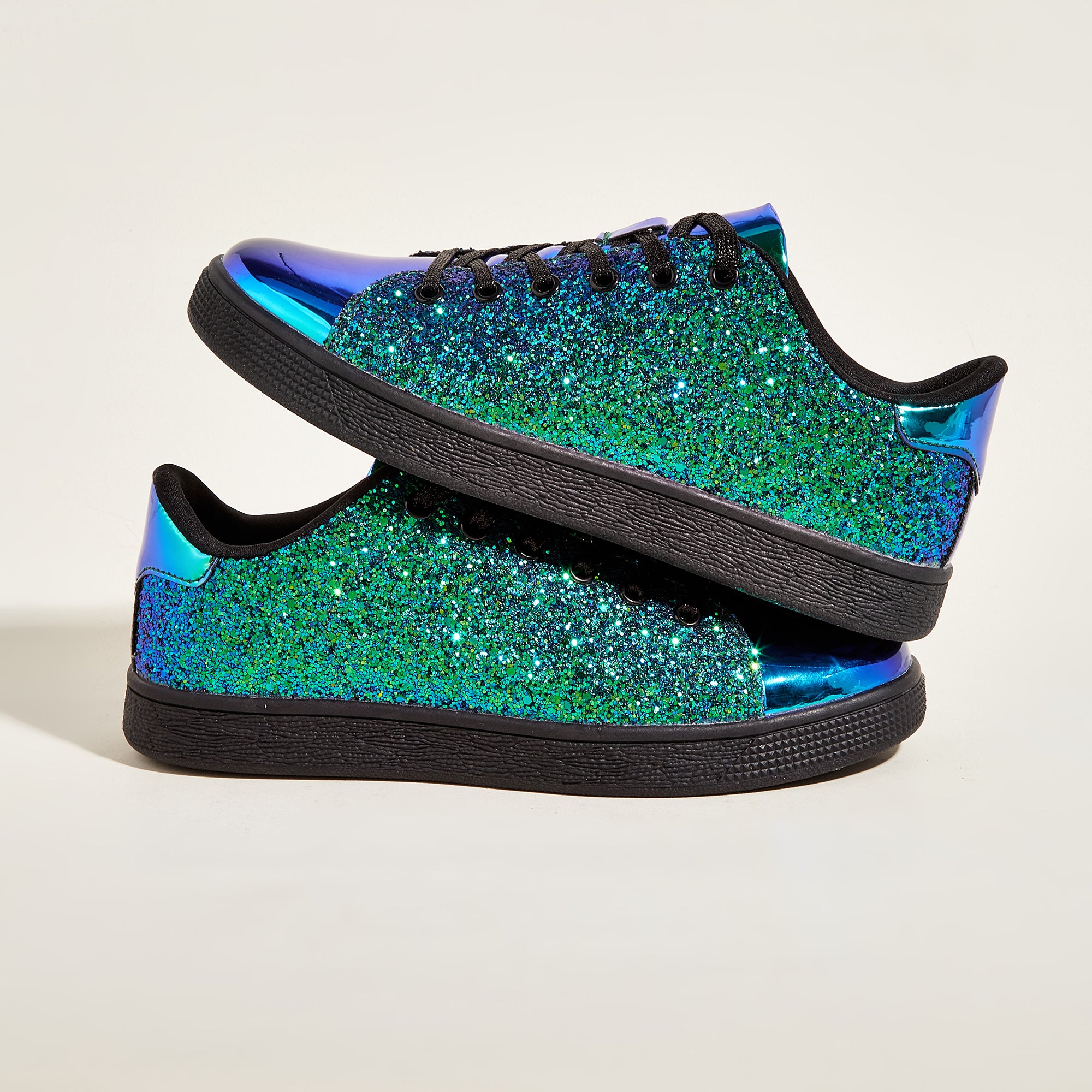 Women's Glitter Sneakers - Sparkly Bling Fashion Lace-Up Shoes