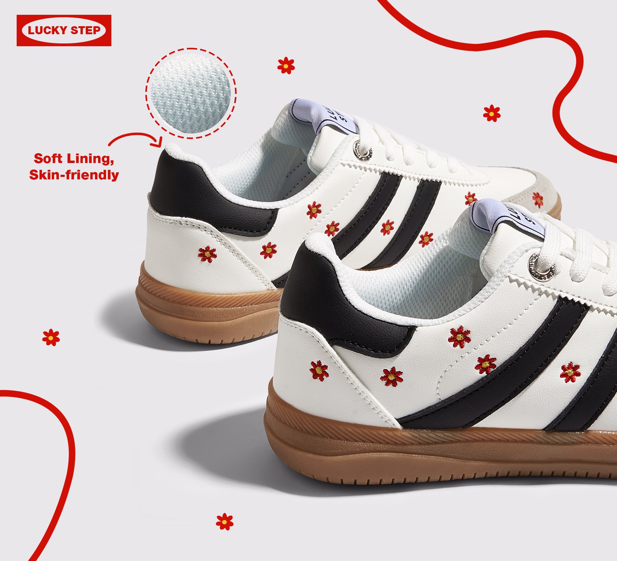 Women's Floral Embroidery Retro Sneakers - Gum Sole Anti-Slip Walking Shoes