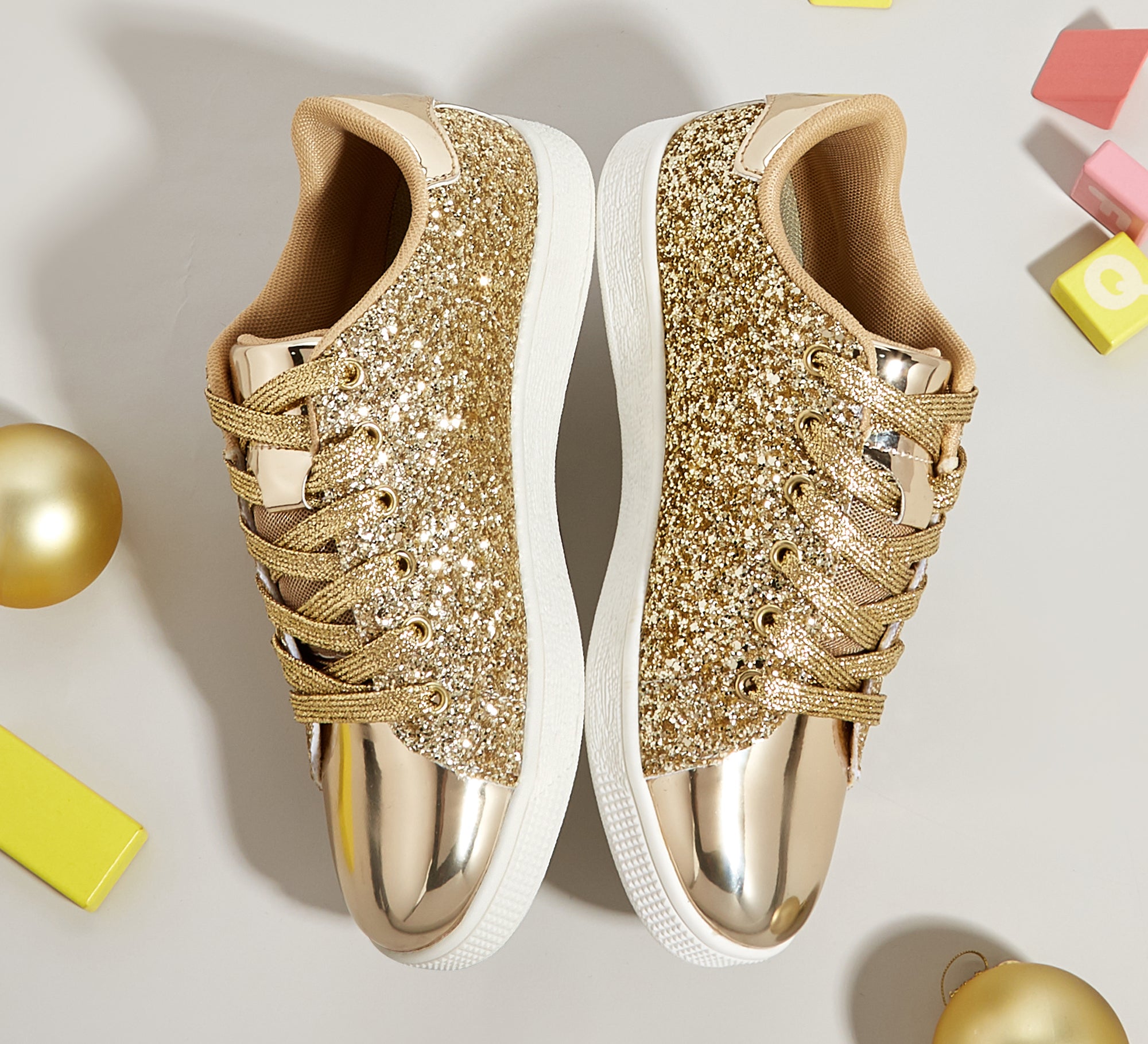 Women's Glitter Sneakers - Sparkly Bling Fashion Lace-Up Shoes