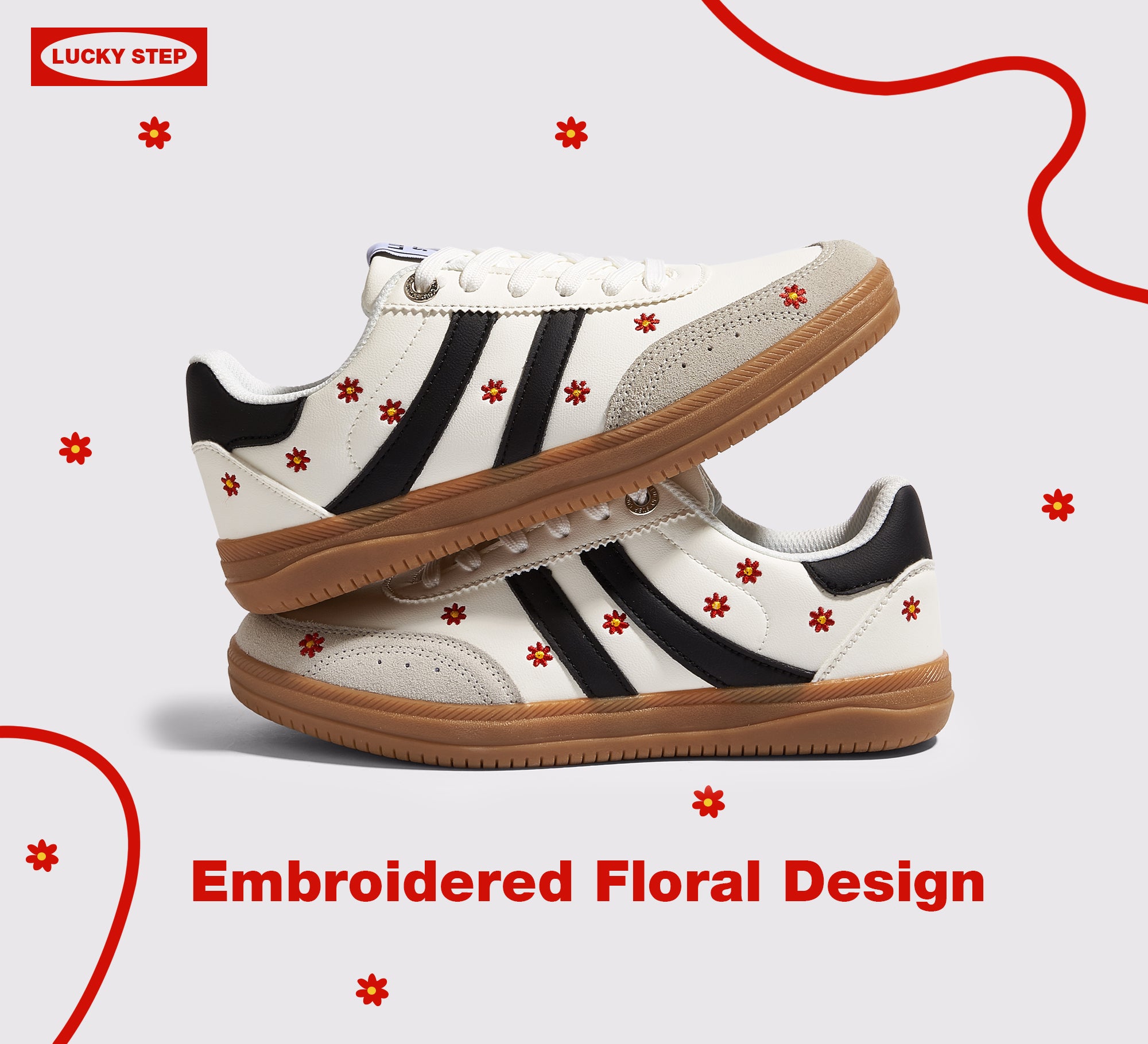 Women's Floral Embroidery Retro Sneakers - Gum Sole Anti-Slip Walking Shoes