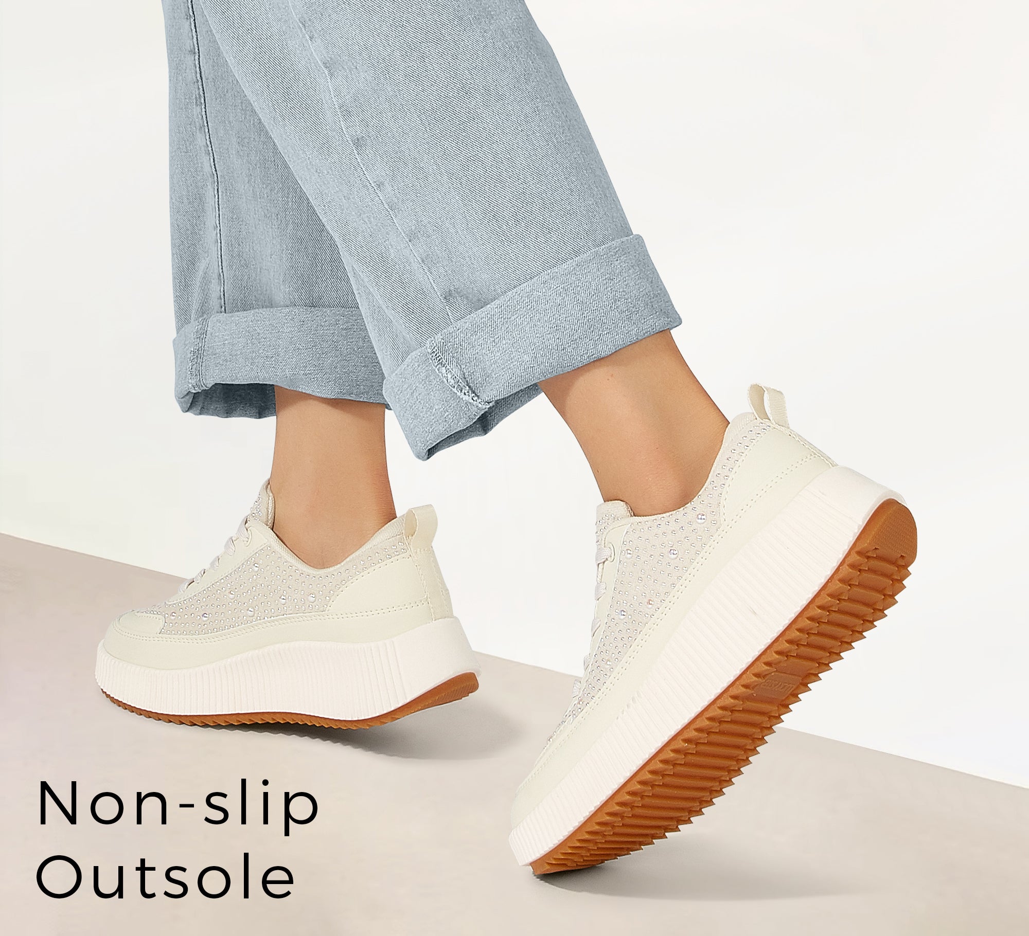 Women's Chunky Platform Sneakers - Rhinestone Braided Walking Shoes