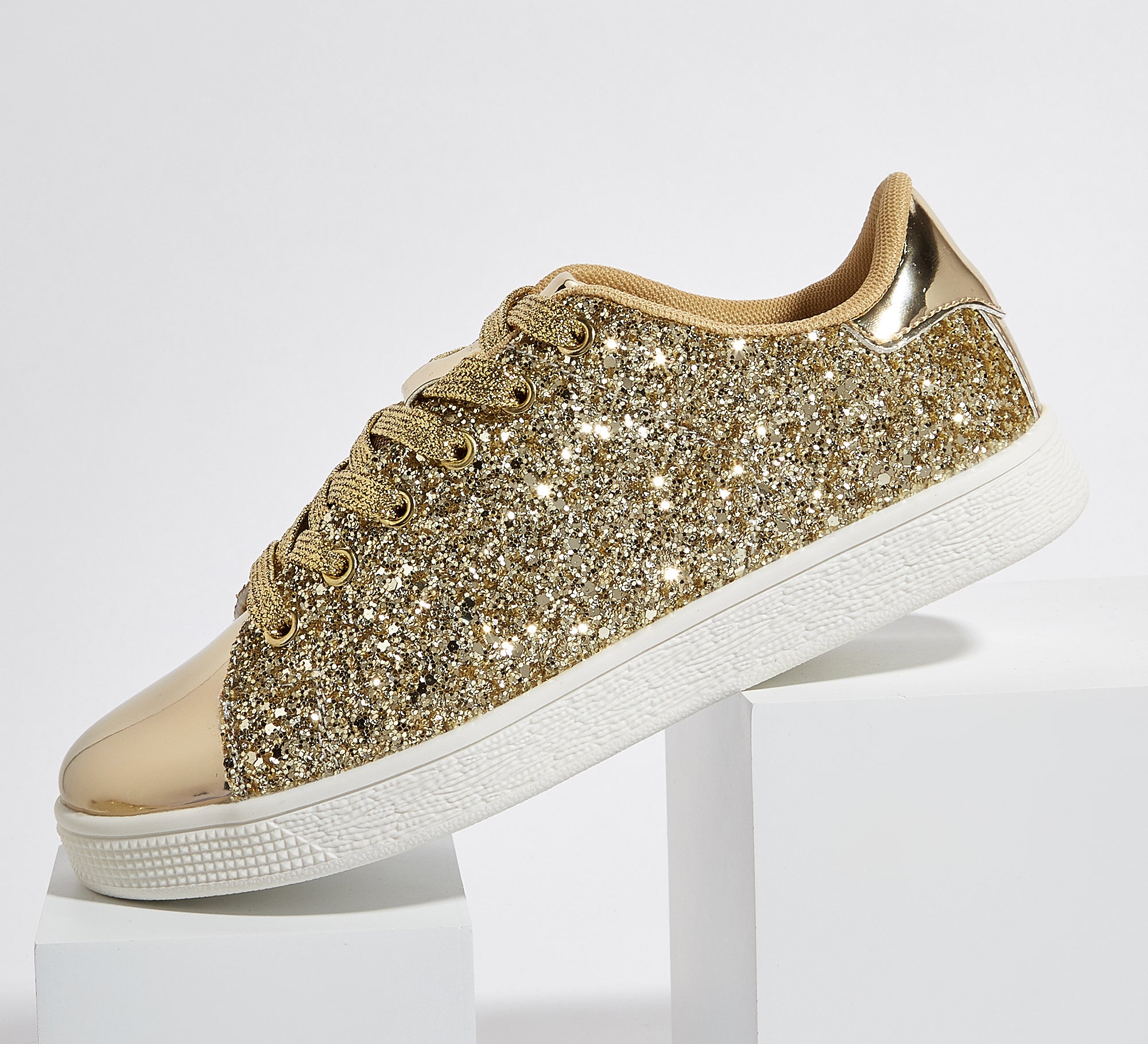 Women's Glitter Sneakers - Sparkly Bling Fashion Lace-Up Shoes