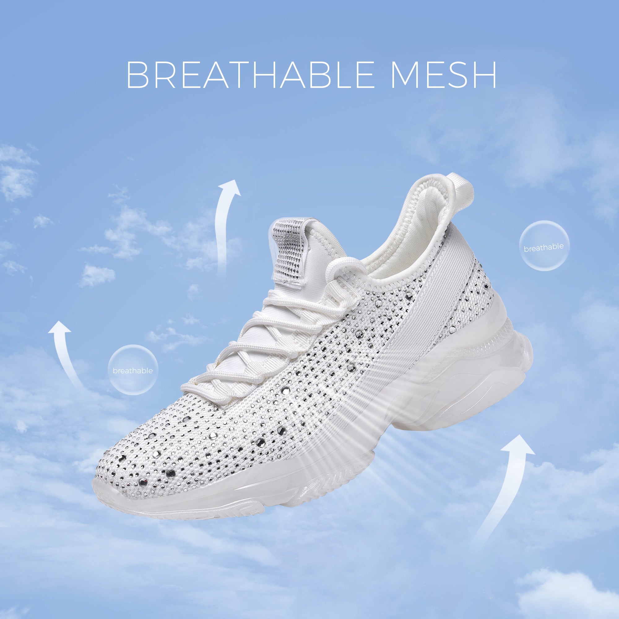 Lucky Step Rhinestone Mesh Slip-On Sneakers