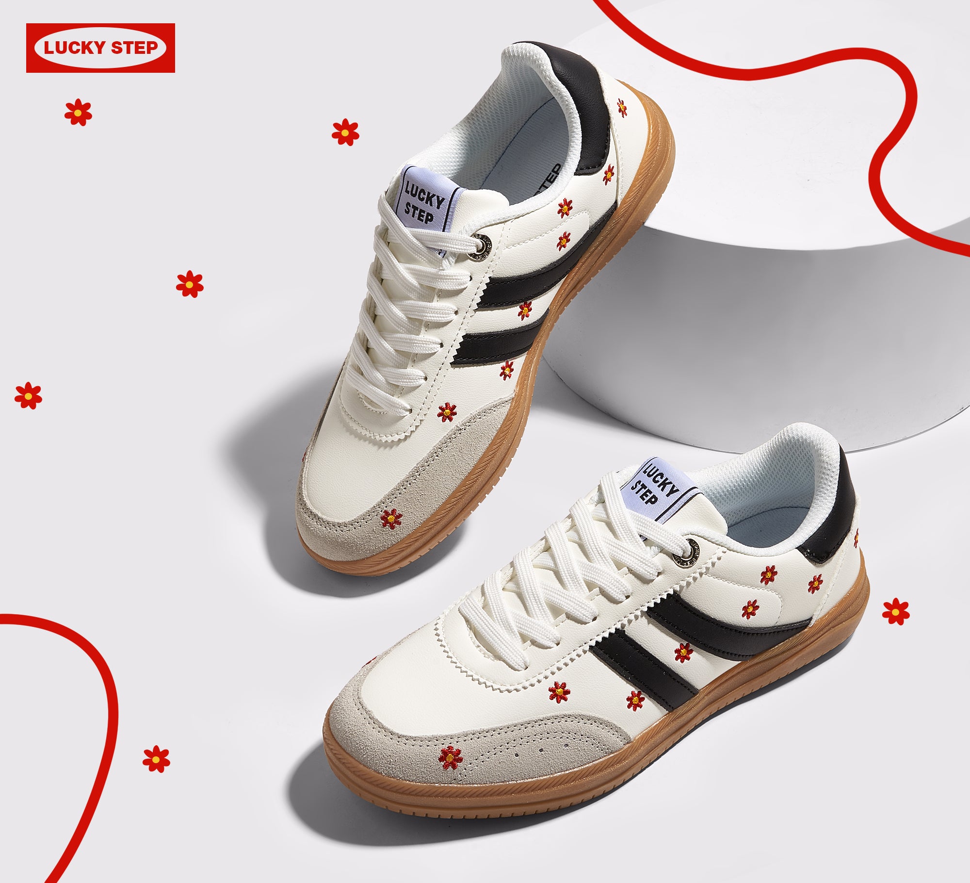 Women's Floral Embroidery Retro Sneakers - Gum Sole Anti-Slip Walking Shoes