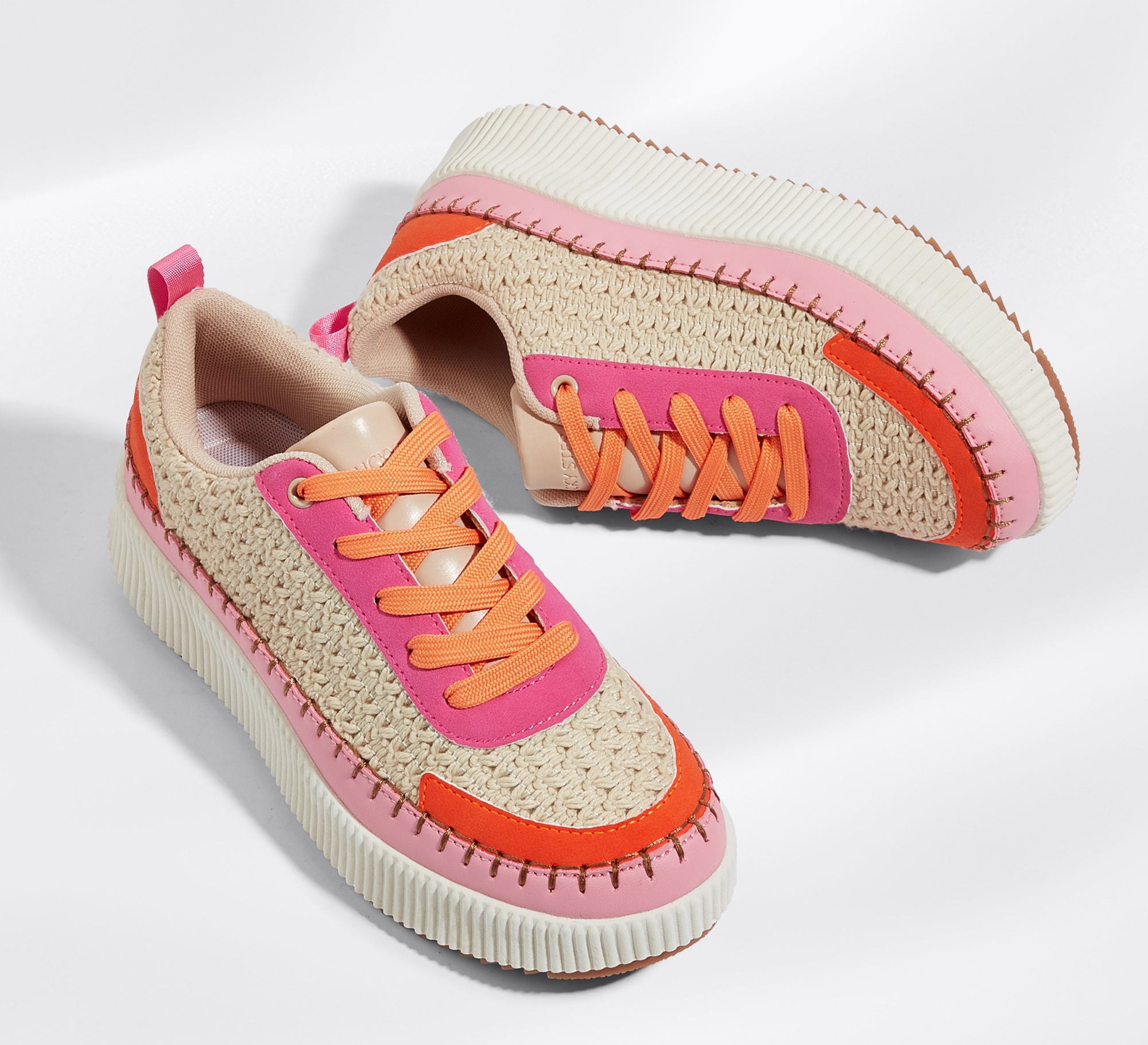 Women's Chunky Platform Sneakers - Rhinestone Braided Walking Shoes