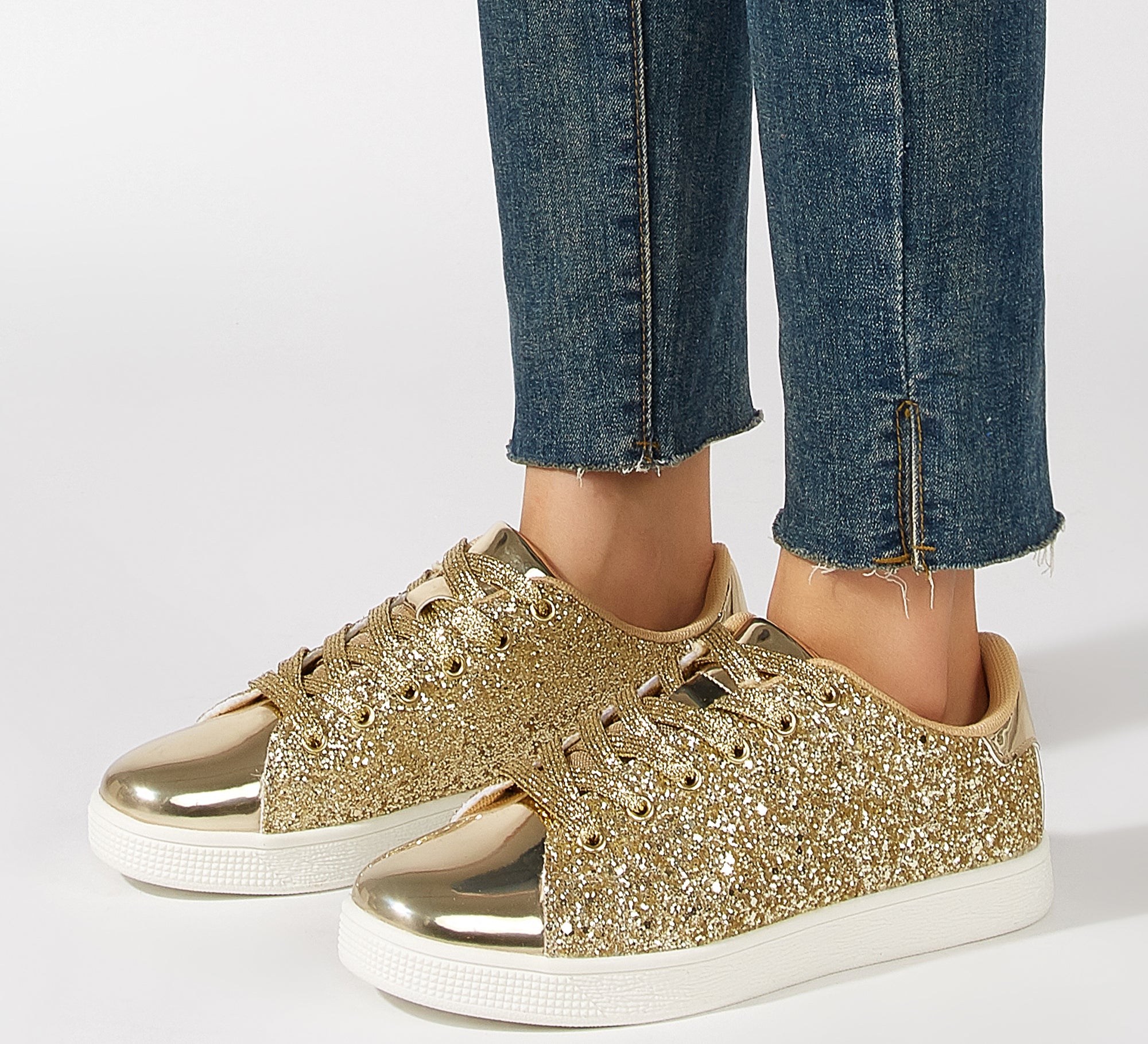 Women's Glitter Sneakers - Sparkly Bling Fashion Lace-Up Shoes