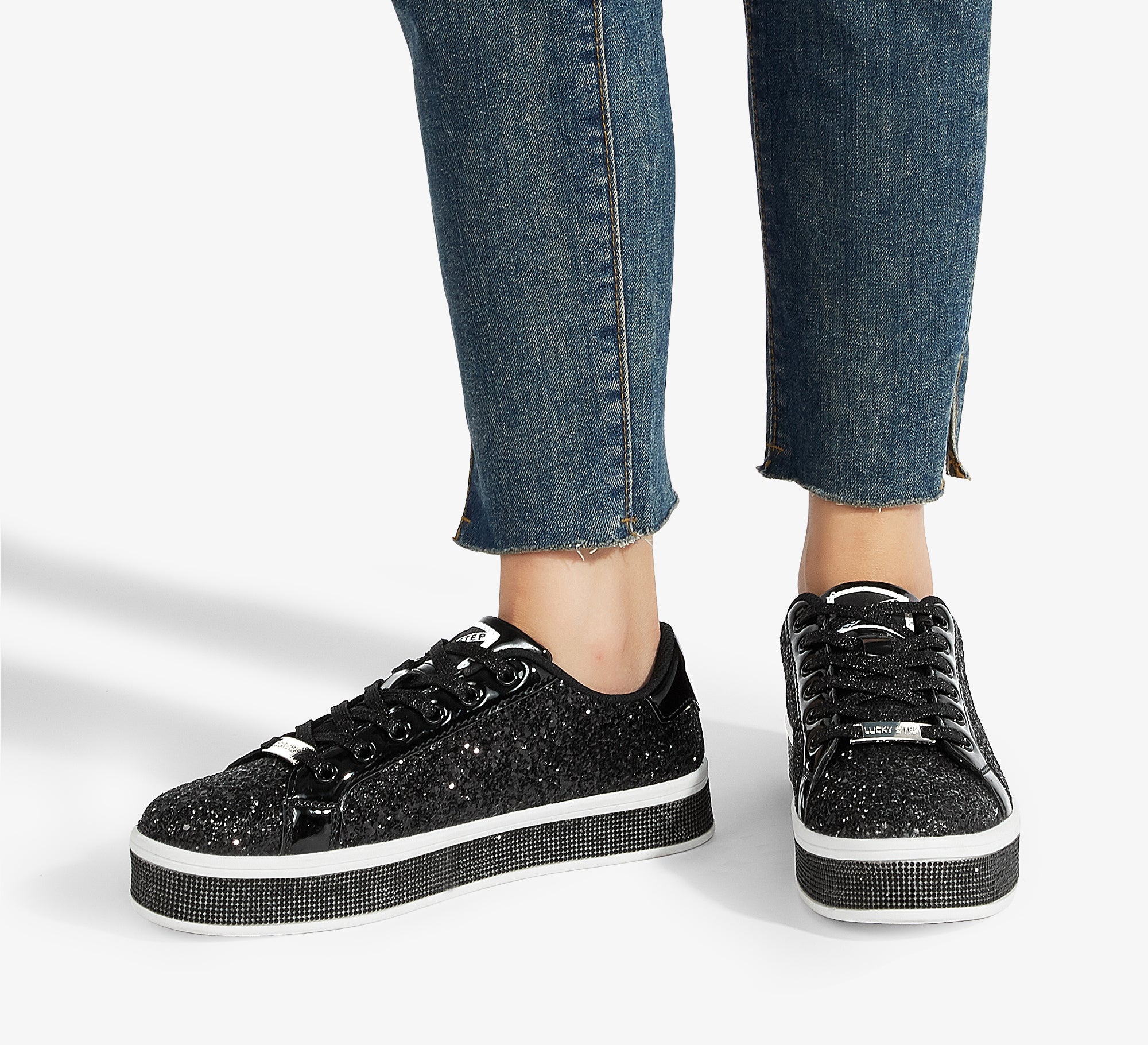 Women's Glitter Wedding Sneakers - Rhinestone Sole Platform Shoes
