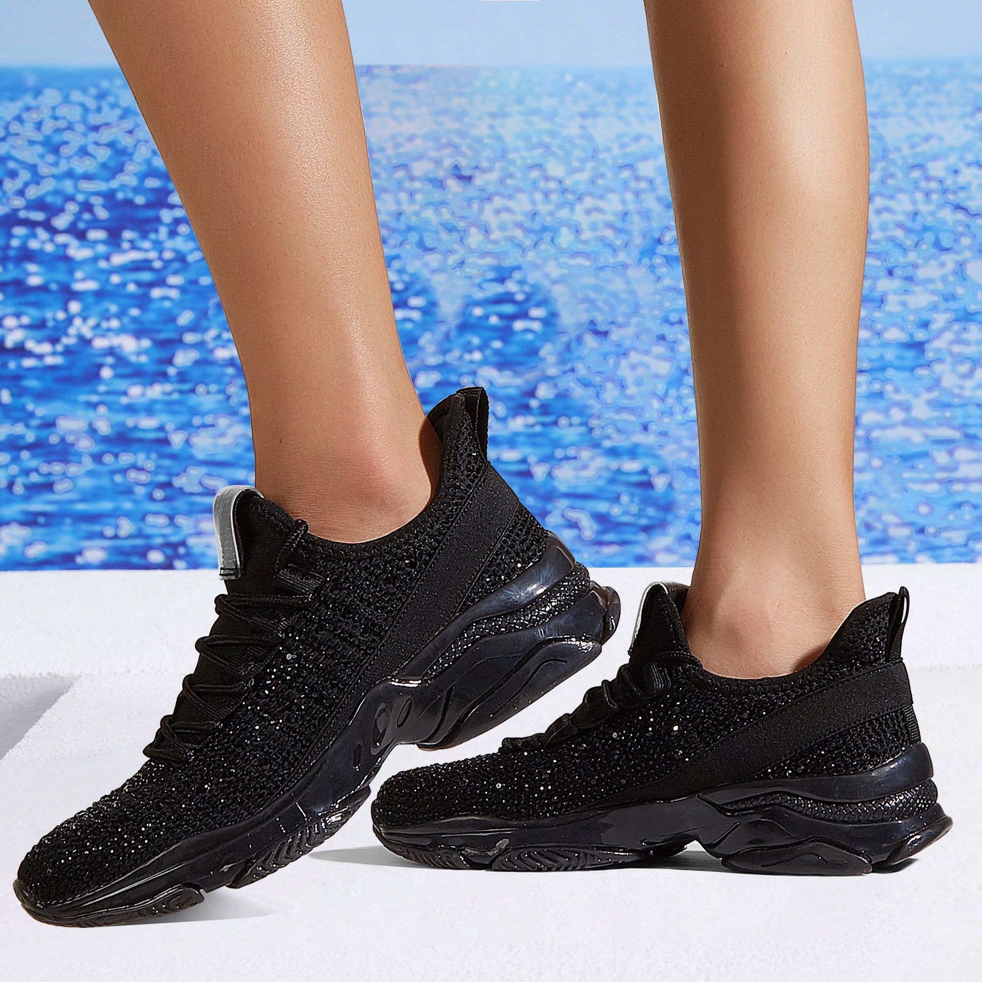Lucky Step Rhinestone Mesh Slip-On Sneakers
