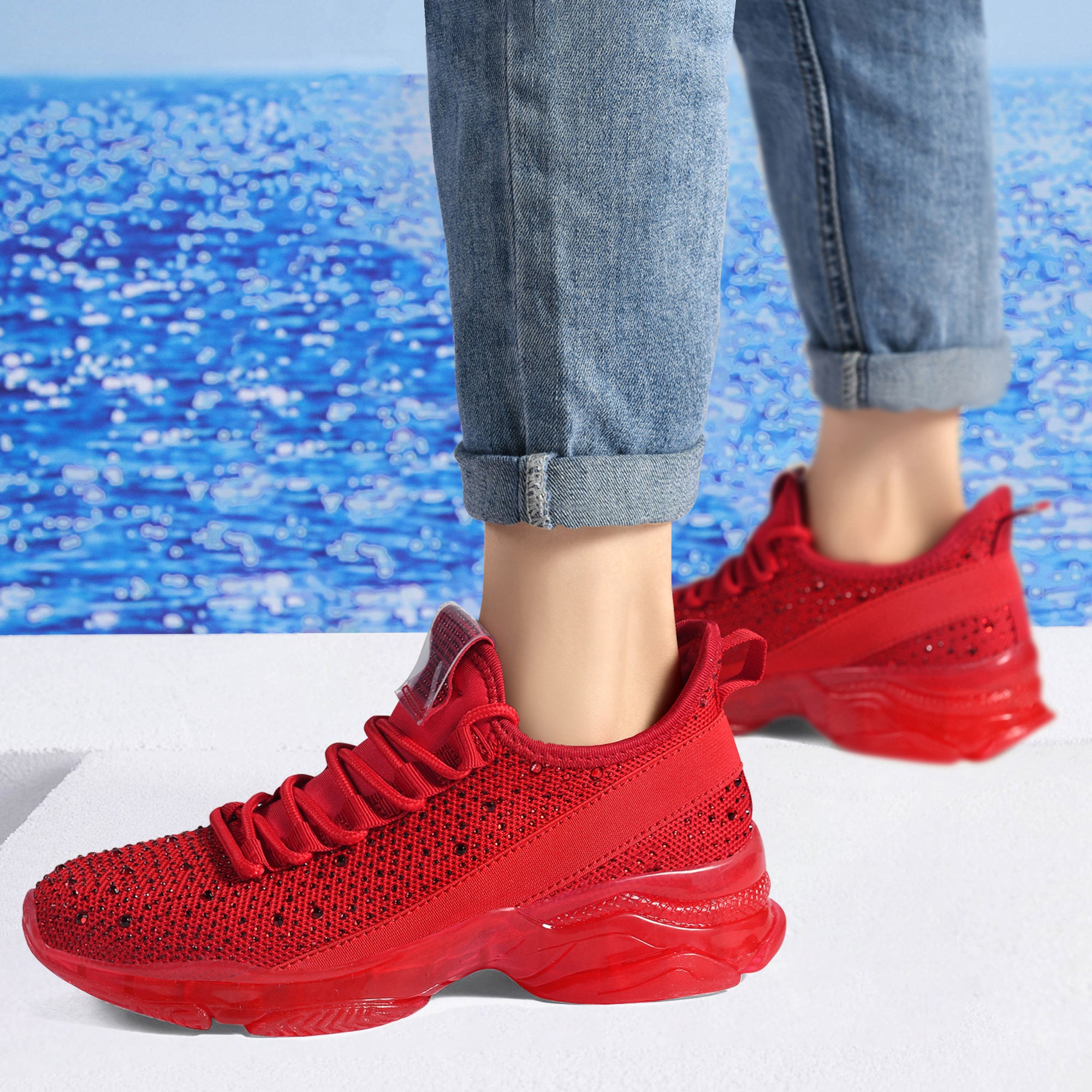 Lucky Step Rhinestone Mesh Slip-On Sneakers