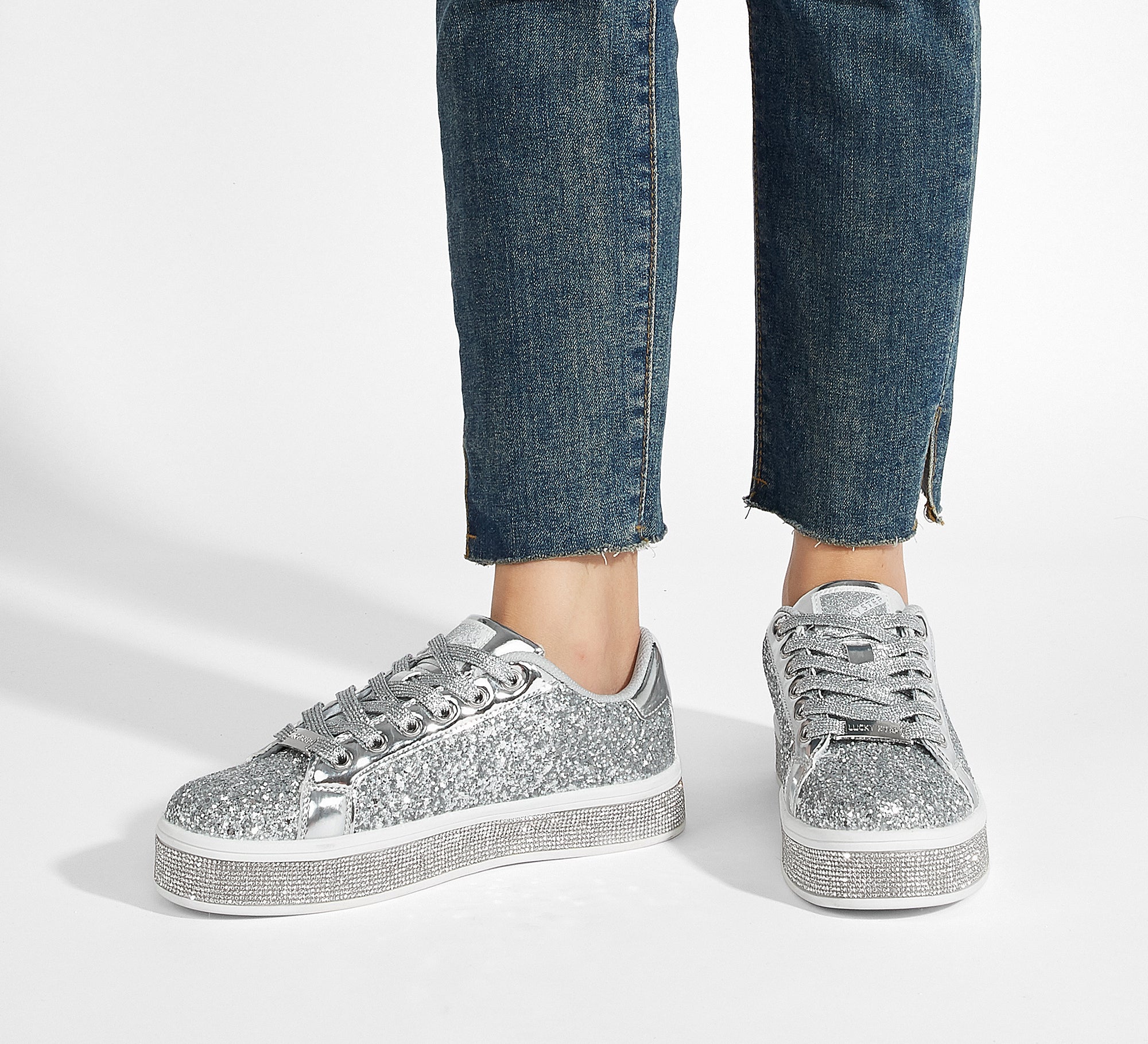 Women's Glitter Wedding Sneakers - Rhinestone Sole Platform Shoes