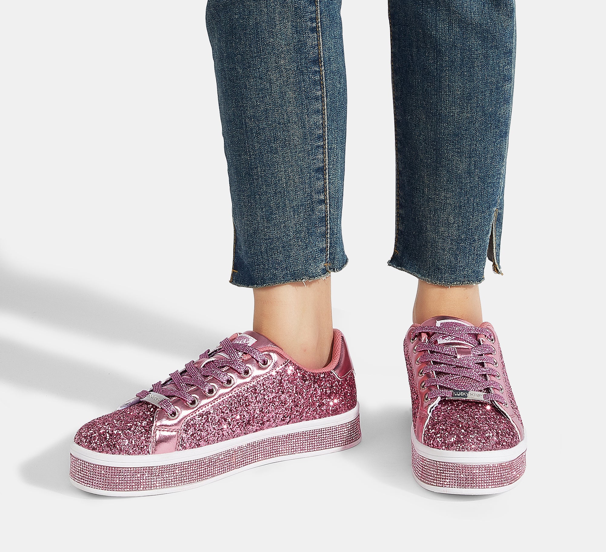 Women's Glitter Wedding Sneakers - Rhinestone Sole Platform Shoes