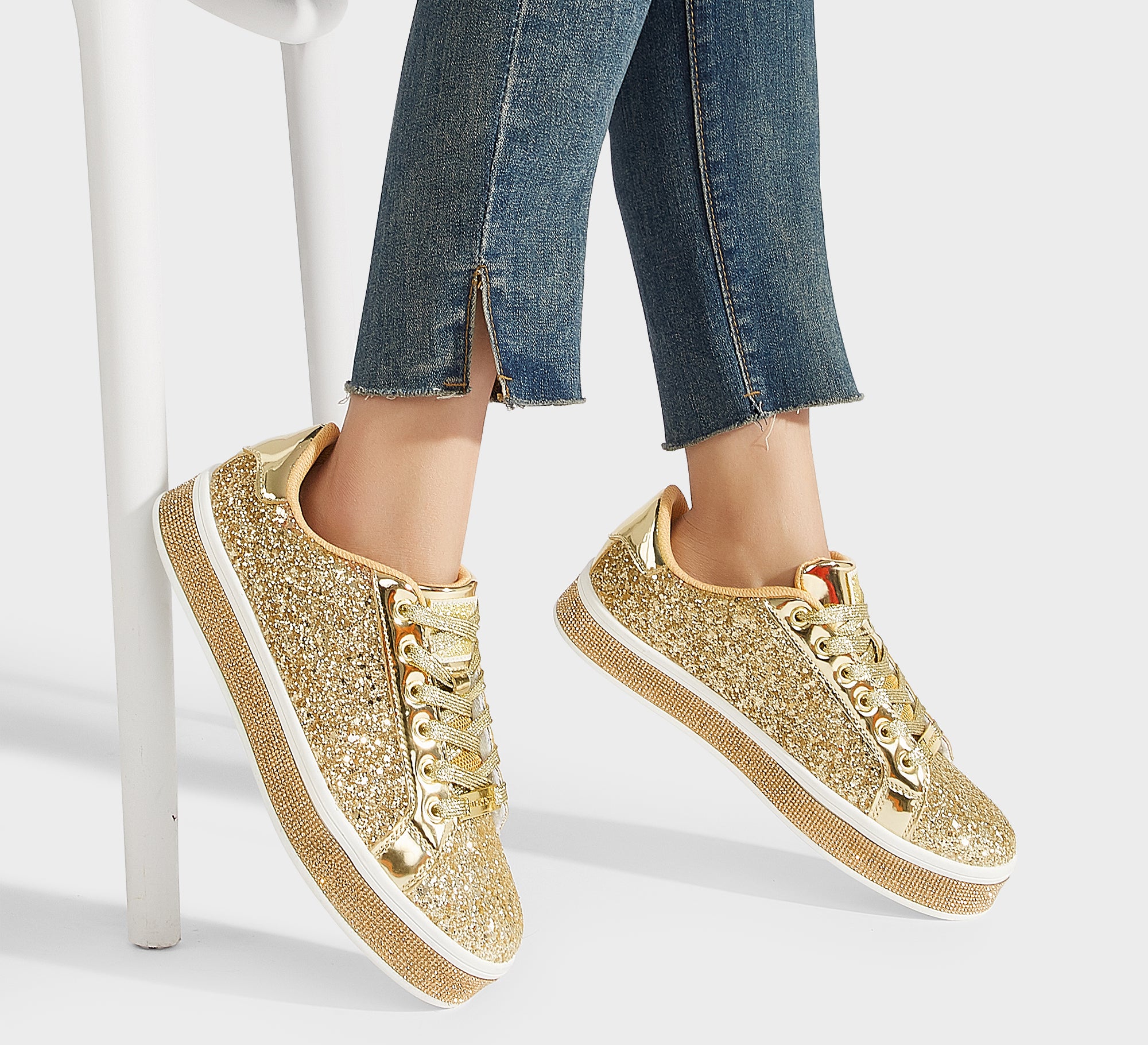 Women's Glitter Wedding Sneakers - Rhinestone Sole Platform Shoes