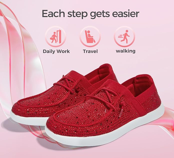 Lucky Step Rhinestone Knit Slip-On Sneakers