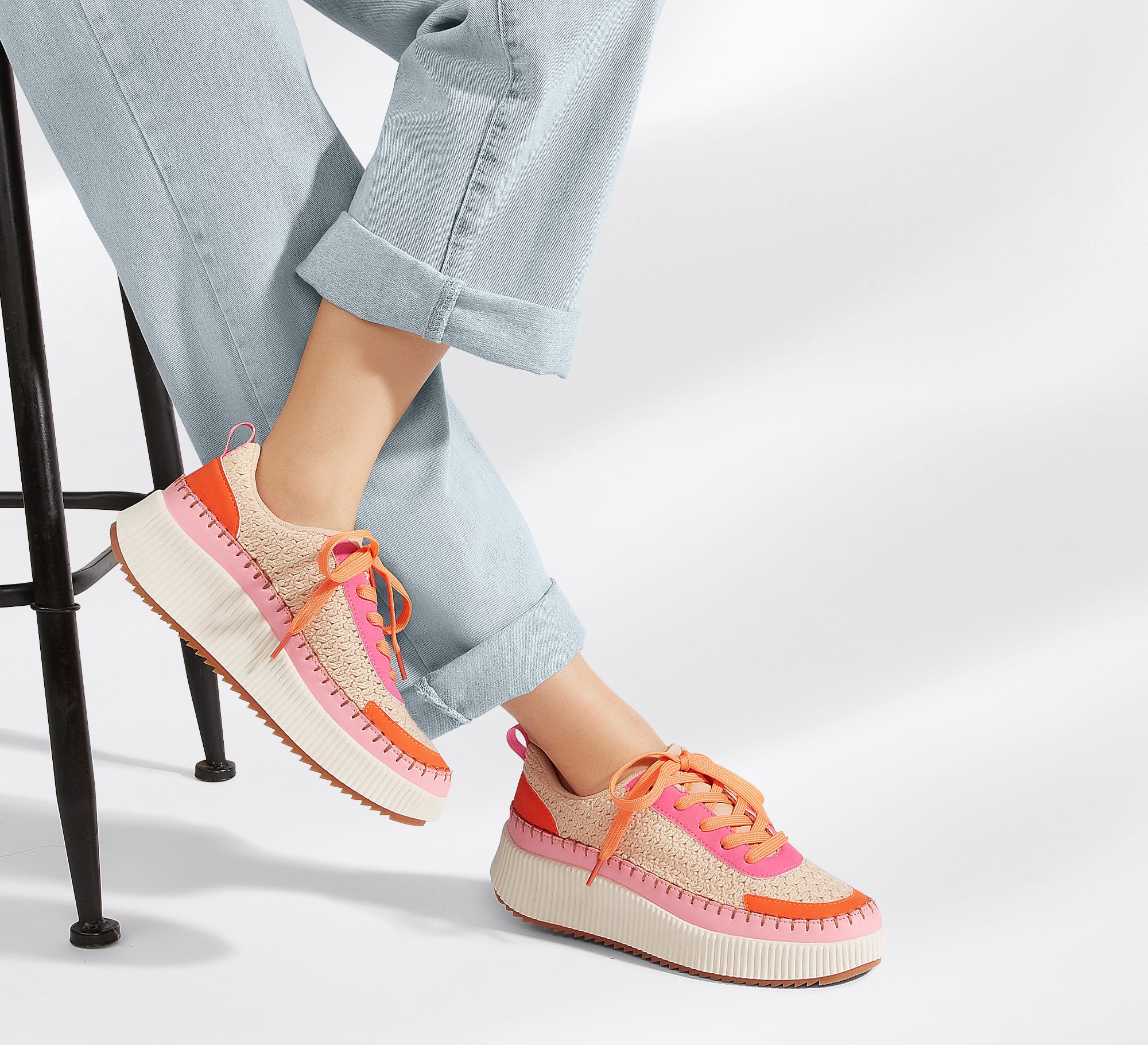 Women's Chunky Platform Sneakers - Rhinestone Braided Walking Shoes