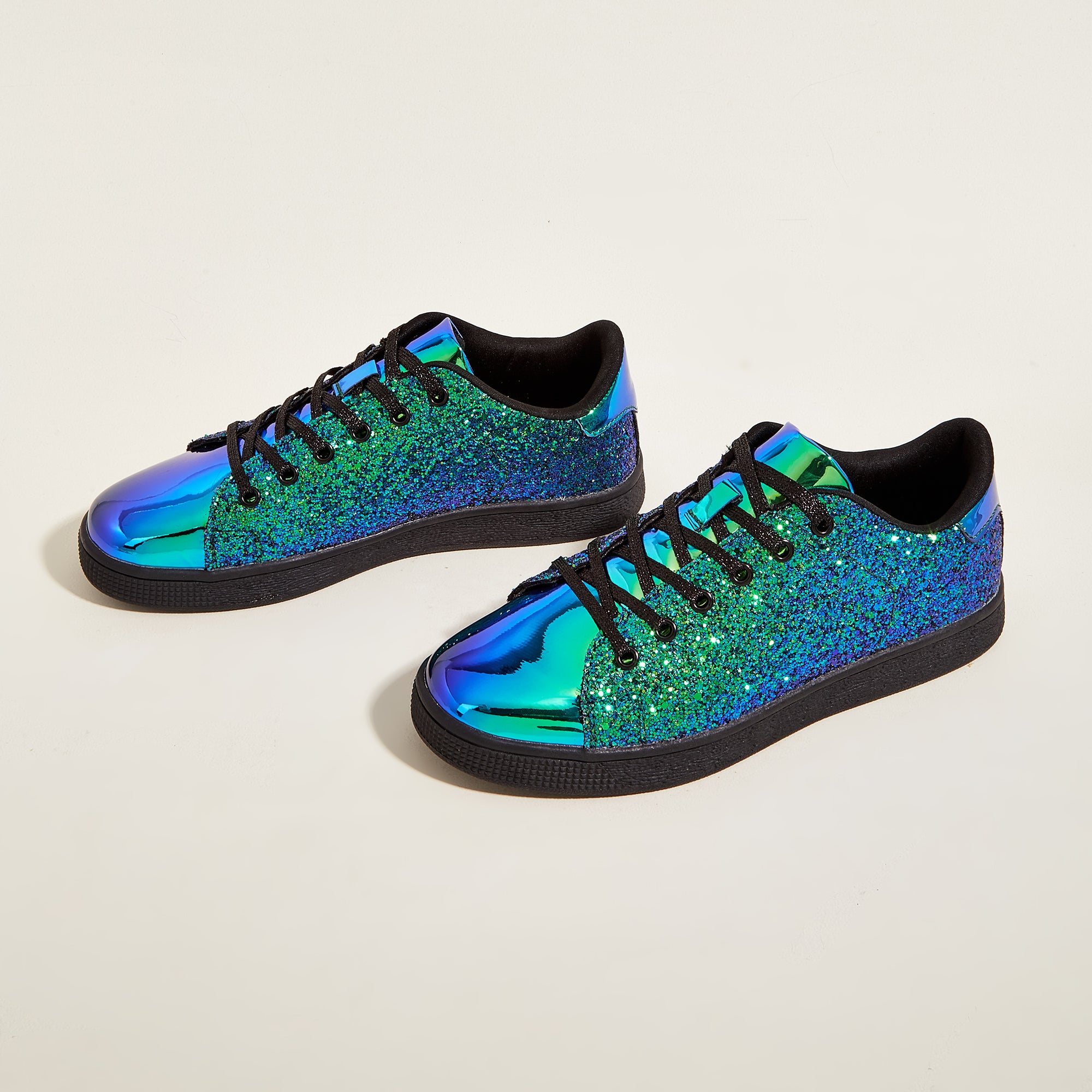 Women's Glitter Sneakers - Sparkly Bling Fashion Lace-Up Shoes