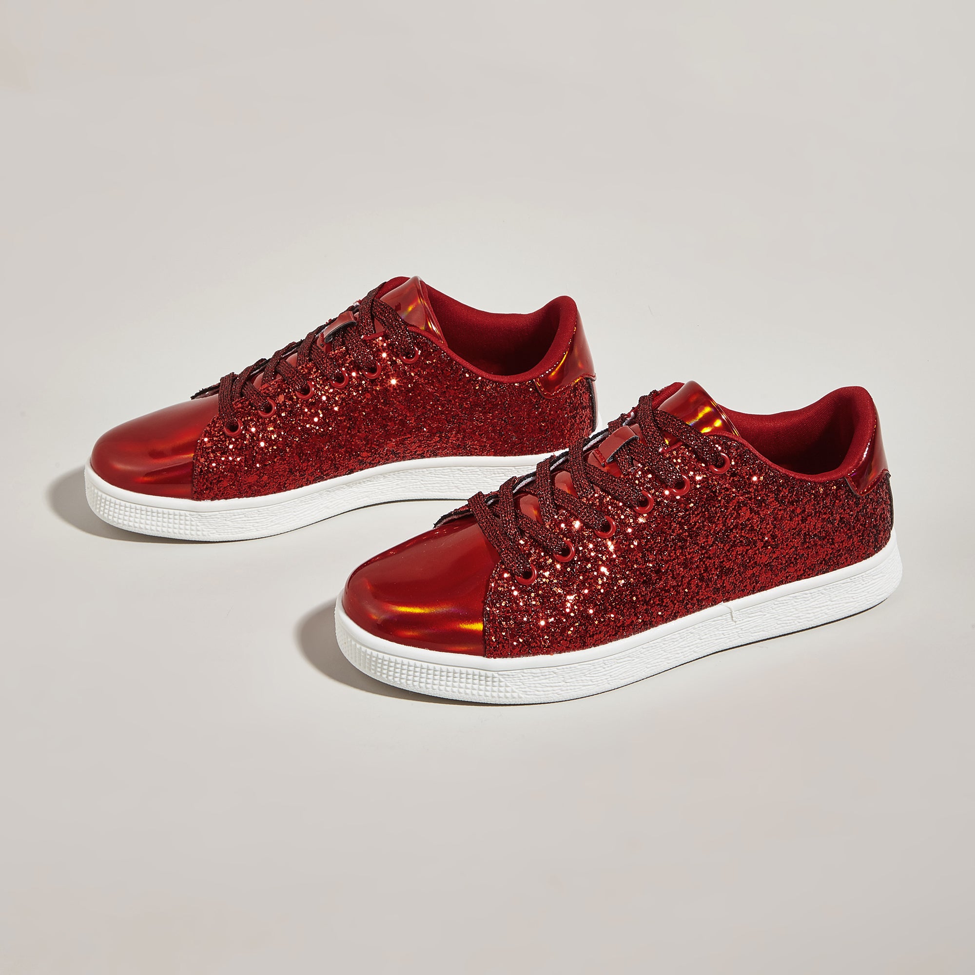 Women's Glitter Sneakers - Sparkly Bling Fashion Lace-Up Shoes
