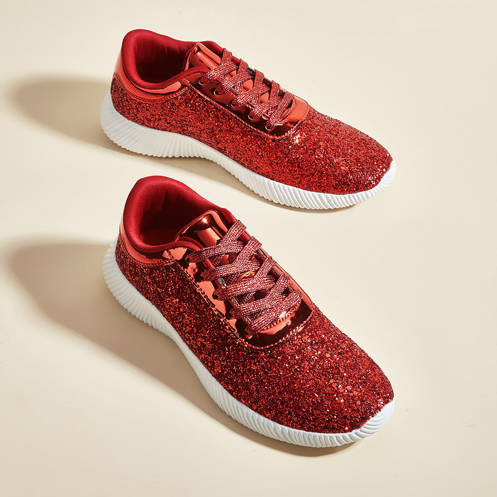 Women's Glitter Sequins Tennis Shoes - Sparkly Retro Braided Walking Sneakers