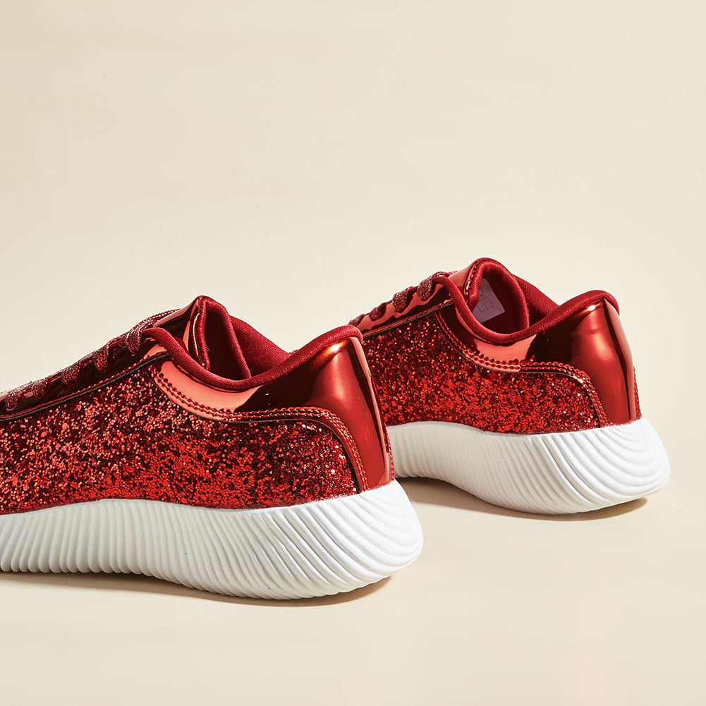 Women's Glitter Sequins Tennis Shoes - Sparkly Retro Braided Walking Sneakers