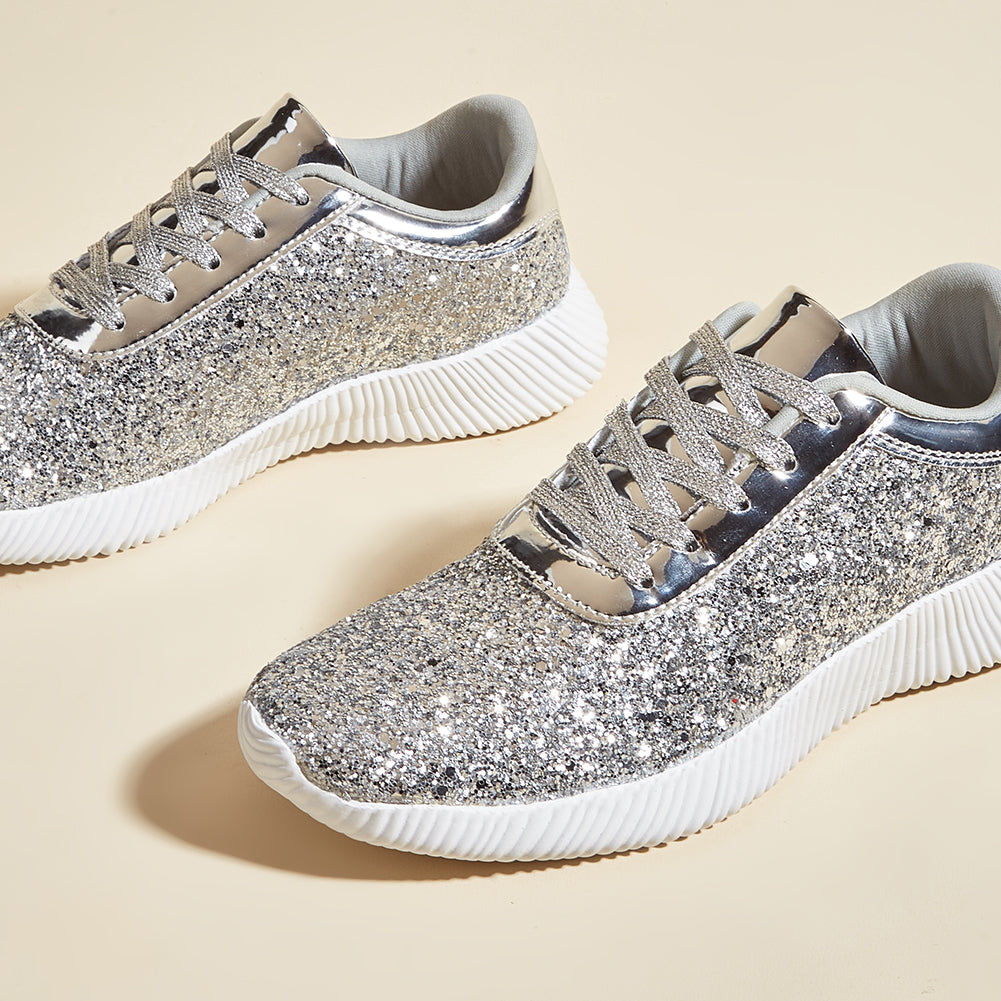 Women's Glitter Sequins Tennis Shoes - Sparkly Retro Braided Walking Sneakers