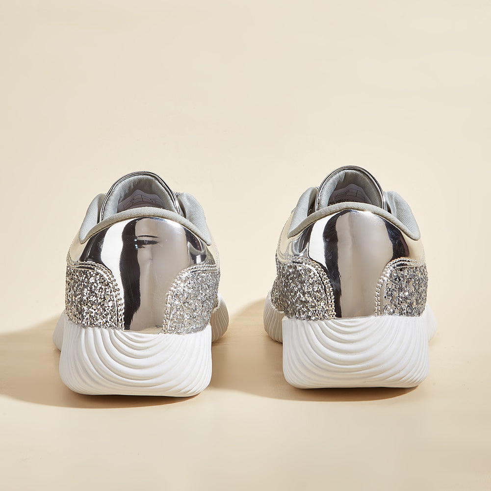 Women's Glitter Sequins Tennis Shoes - Sparkly Retro Braided Walking Sneakers