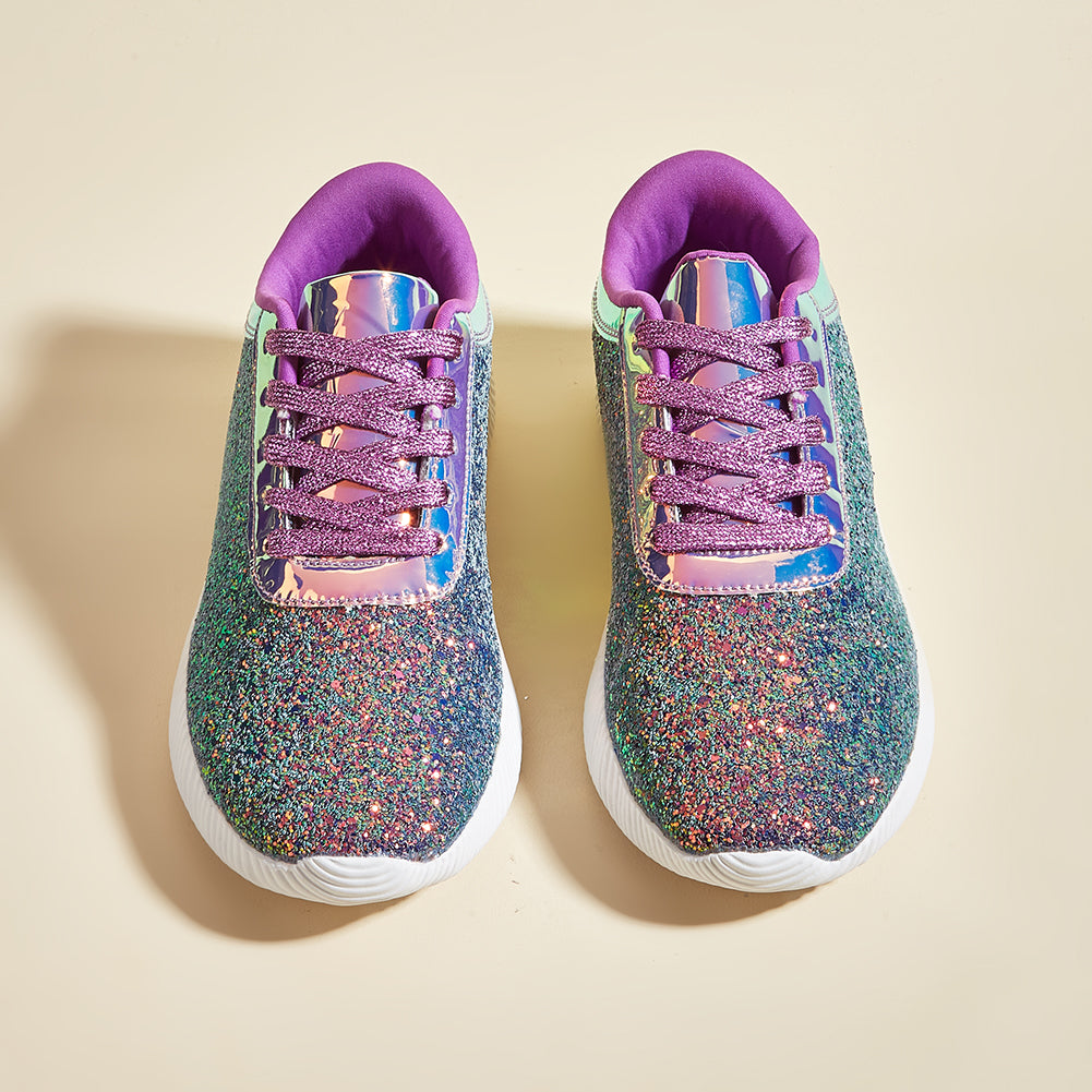 Women's Glitter Sequins Tennis Shoes - Sparkly Retro Braided Walking Sneakers