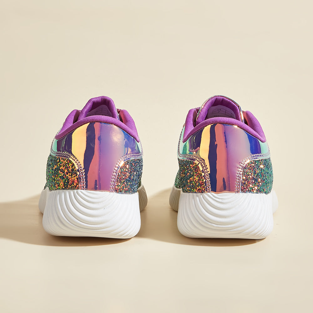 Women's Glitter Sequins Tennis Shoes - Sparkly Retro Braided Walking Sneakers