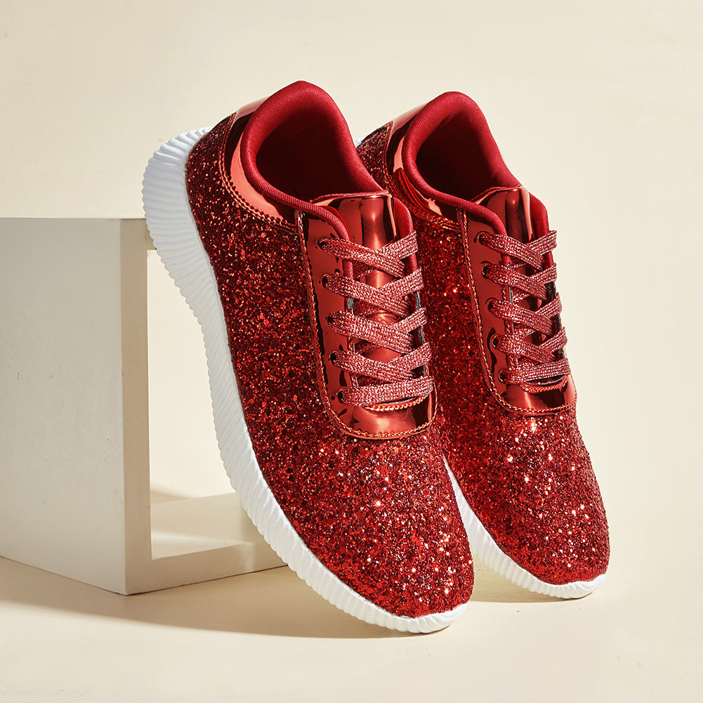 Women's Glitter Sequins Tennis Shoes - Sparkly Retro Braided Walking Sneakers