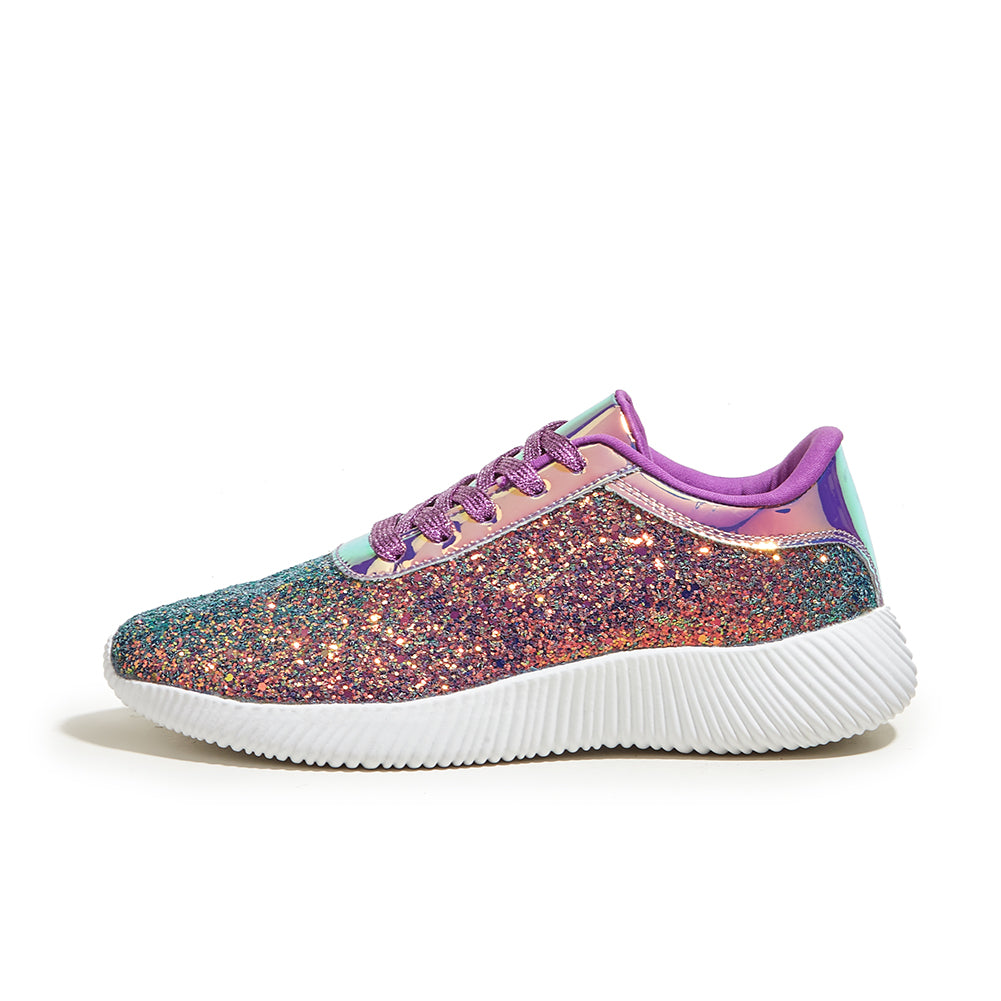 Women's Glitter Sequins Tennis Shoes - Sparkly Retro Braided Walking Sneakers