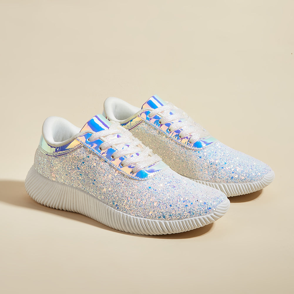 Women's Glitter Sequins Tennis Shoes - Sparkly Retro Braided Walking Sneakers