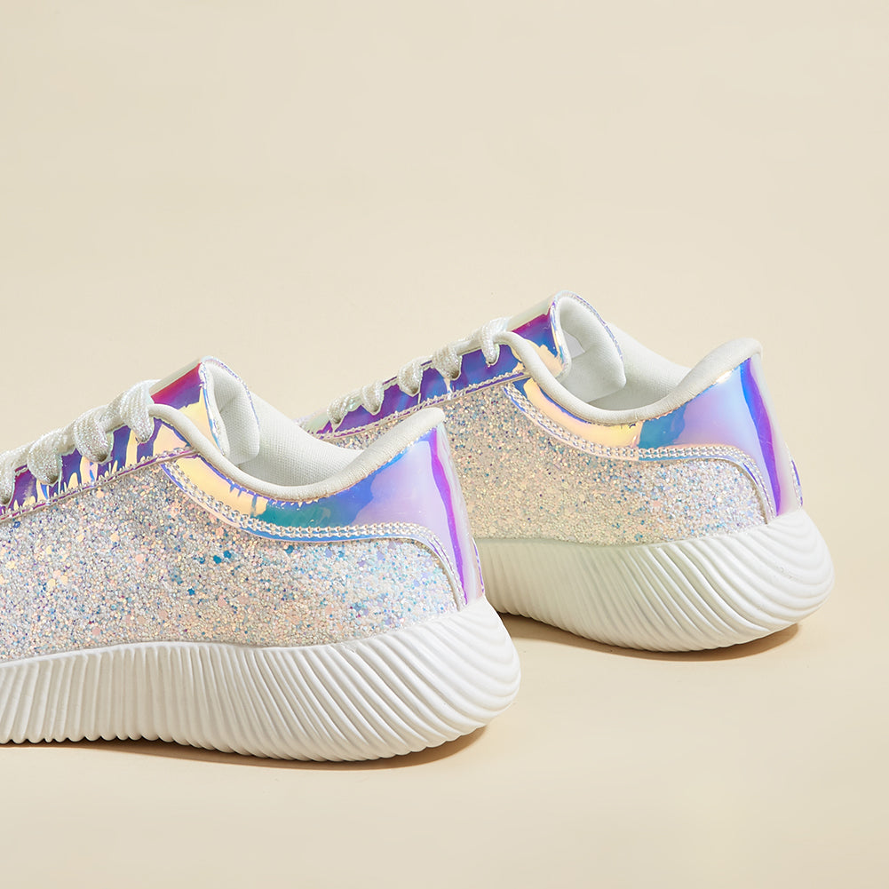 Women's Glitter Sequins Tennis Shoes - Sparkly Retro Braided Walking Sneakers