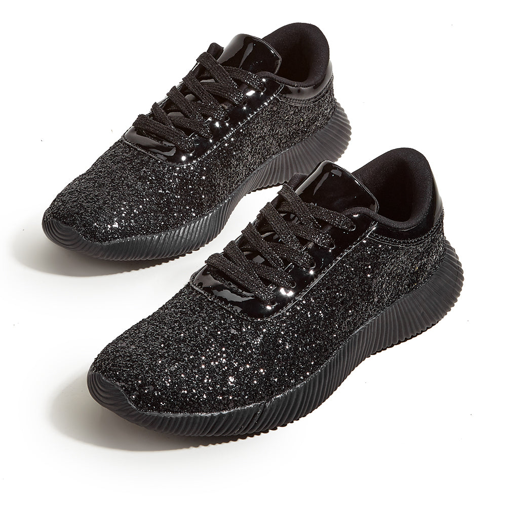 Women's Glitter Sequins Tennis Shoes - Sparkly Retro Braided Walking Sneakers
